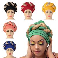 Enrole árabe, lenço muçulmano hijabs turbanos africanos cabeças de lantejoulas de lantejoulas para mulheres plissadas gorro de cabelos acessórios de cabelo 220725