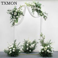 Decorative Flowers & Wreaths Green Plants Dandelion Artificial Flower Row Faux White Rose Wedding Arch Hanging Floral Home Background Decor