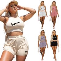 Brand Designer Women Ribbed Two 2 Pieces Sets Tracksuits High Elastic Jogging Suits Summer Clothing Workout Outfits Tank Tops and Shorts Yoga Running 7460-3