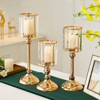 European Metal Crystal Lantern Gold Holders Wedding Centerpieces Center Table Candlesticks Parties Home Decor
