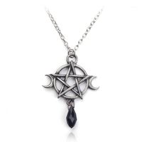 Supernatural Pentagram Moon Necklace Black Crystal Pendant Witch Protection Star Amulet For Women Charm Jewelry Accessories Gift1258t