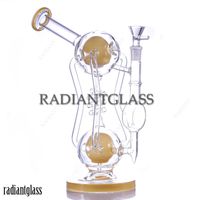 Hookahs 9.7 pulgadas Recicladores de bobina Rig Dab Lookah Glass Glass Gong Bong Headead de ducha Percolador de 3 brazos Rubs de agua Tubo de agua con tazón de 14 mm Femenino