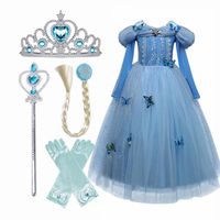 Robes de fille robe princesse fille anniversaire costume d'Halloween pour les enfants vestimentaires des vêtements de cosplay vêtements bleu robe longue fanc269k