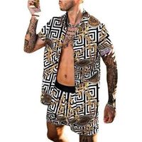 Chain Print short Sleeve Shirt Loose Suit Tracksuits For men Summer Hawaii Outfits Sets Two Piece Top and Shorts Set299B