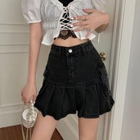 Etek siyah kovboy denim kadınlar yüksek bel pileli mini artı boyutu Kore punk y2k gotik kot pantolon ins Streetwearskirts