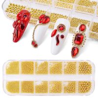 Nail Art Decorations Grids 3D Gold Silver Caviar Micro Beads Rhinestones Acrylic UV Tips Decor Manicure DIYNail