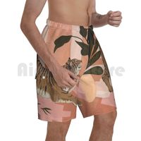 Men's Shorts Easy Tiger Beach Men Pants Swimwear Cats Wild Jungle Plants Modern Gouache Rust Pink Boho TigersMen's