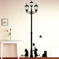 Creative DIY Ancient Lamp Cats and Birds Wall Sticker Cartoon Wall Mural Home Decor Room Kids Decals Wallpaper 220701