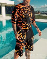 Tracce maschili abbigliamento da uomo t-shirtssshorts tiger animale estate casual set da jogging a due pezzi set da viaggio brevi hawaiani