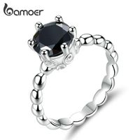Cluster Rings Bamoer Trendy Classic Silver Minimalist Claw-set Beaded Black Zircon Ring Wedding Jewelry Gift For Her Glitter Fine 267W