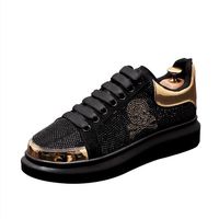 Moda Erkek Rahat Ayakkabılar El Yapımı Elmas Rhinestone Yarışı Yürüyüş Ayakkabıları Erkekler Moda Sneakers Siyah Loafer'lar