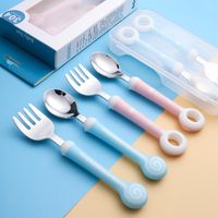 Zestawy obiadowe Naczynia Dzieci Ze Stali Nierdzewnej Toddler Cutlery Cartoon Baby Spoons Dla Dzieci Fork Gadgets Set Spoon Set