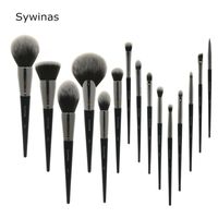 Sywinas Makeup Brush Set 15pcs High Quality Black Natural Synthetic Hair Nake Up Brush Tools Kit Professional Makeup Brushes 220628