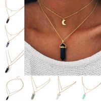 Long Gold Moon -kedjor halsband för kvinnor män mode hexagonal column naturliga kristall hängen sten halsband smycken gåva