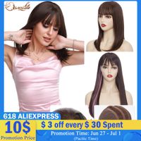 Costume Accessories Synthetic Long Straight Wig Highlight Hair Wig Purple Pink Wigs For Women Cosplay Wig With Bangs Honey Brown Bob