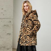 Herbst Winter Damen Casual Langarm Top Leopard Faux Pelz Outwear Cardigan Lose Kapuzenpocken Plüsch Mantel L0807