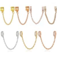 Charm Bracelets Buipoey Fashion Rose Gold Daisy Pattern Shiny Zircon Safety Chain Fit 3mm Snake Beads Bracelet Bangle Jewelry Gift273A