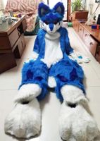 Husky Dog Fox Mascot Kostuum Gevulde dieren Halloween Blue Long Fur Suit Fursuit