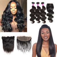 Brazilian Virgin Hair Straight Human Hair Weaves With Frontal Kinky Curly Remy Hair Bundles with Closure Accessories Extensions Wh196t
