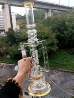 19 tums gul glas vatten Bong Hookah Oil DAB Riger RECYCLER Filter rökning rör med 14mm kvinnlig led