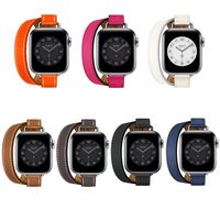 Tour doble correas inteligentes para la banda Apple Watch 41 mm 45 mm 44 mm 44 mm 42 mm 38 mm Luxury Luxury Texturized Genuine Leather Band Band Bank Sings iWatch Series 7 3 4 5 SE 6 2 1 Stra