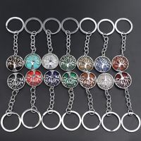 Fashion Tree of Life Rings Key Stone Keychain Natural Quartz Stones Keychains Pink Crychains Accesorios