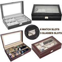 Watch Boxes & Cases Slots PU Leather Display 3 Eyeglasses&Sunglasses Necklace Jewelry Storage Case Collection Stand Birthday GiftWatch