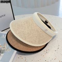 Wide Brim Hats Empty Top Hat Suns Women's Summer Sun Protection Anti-UV Beach Girl Large Eaves Sombrero Black Rubber Straw HatWide