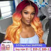 Lace Wigs Highlight Transparent Wig 99j Ombre 13X1 T Part Frontal Brazilian Human Hair Pre Plucked 1b30 Orange Color BaihongLace WigsLace