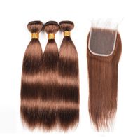 Bundles de cabello humano con extensiones de cabello humano de cierre 4x4 con cierres #4 marrón claro 26 28 30 32 recto
