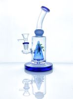Borosilicate Blue Glass Hookah Hookah Pipan con bola azul y conector Perc de 14 mm GB381