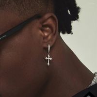 Hoop Huggie Diamond Cross Boucles d'oreilles pour les hommes Femmes Retro Personnalité Micro-set Zircon Charm Jielts Accessoires Hoop Kirs22