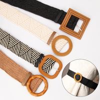 Belts Vintage Bohemian Wide Belt Summer Wooden Buckle Wild Braided Fake Straw For Women Linen Weave Waist BeltBelts