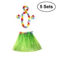 5 Sets Hawaii Tropical Hula Grass Dance Skirt Flower Bracelets Headband Necklace Set 40cm304D