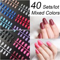 Faux ongles en gros 40 ensembles de couleurs mixtes de mode de mode Round Presse sur les pointes des ongles COUVERTURE FULLE FAUIL FIGET Nailsfalse