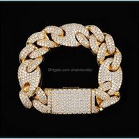 Link Chain Bracelets Jewelry 20Mm Iced Cuban Oval Link Diamond Bracelet 14K White Gold Plated Cubic Zirconia 7Inch 8Inch 9Inch Mariner Drop