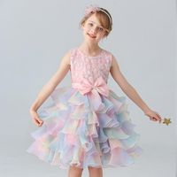 Mädchenkleider bunte Regenbogenprinzessin Kleid für Mädchen Kinder Halloween Cosplay Party Tanz Kostüm Kind elegantes Promkleid Kuchen Kuchen