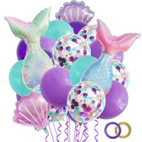 22pcs denizkızı kuyruk balonları set tema parti dekor alüminyum film folyo lateks balon çocuklar doğum günü dekorasyon malzemeleri karikatür bebek duş