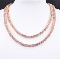 Chokers Rose Gold Pink Crystal 1 Row Tennis Chain Hip Hop Wo...