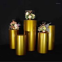 Decoración de fiestas 5 piezas espejo de oro material de hierro redondo cilindro de boda zócalo de boda