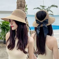 Designer di cappelli da top a tappo vuoto da prua femmina femmina estate per la protezione solare per la protezione solare per la spiaggia cappello da sole roll-up cappelli da paglia ondulata grande