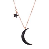 Star and Moon Pendant Necklace Stainless Steel 14k Gold Plated Black Zircon Titanium Steel Necklace Jewelry Women Girl&#039;s Gift189g