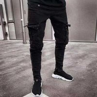 Men Skinny Jeans Multi-Pocket Slim Pencil Pants 2021 Zwart Nieuwe Male overalls Street Hip-Hop Moto Bike Clothing Jeans X0621258N