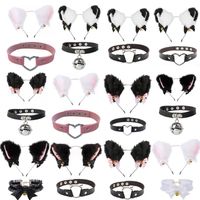 Bandanas 12 Colors Halloween Plush Furry Cat Ear Headband And Heart Choker Bell Necklace Set Cosplay Props Hair Accessory Anime Headwear