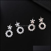 Dangle Chandelier Earrings Jewelry Shiny Cz Crystal Flower Earring Gold Sier Color Cubic Zirconia For Women Wedding Accessories Drop Deliv