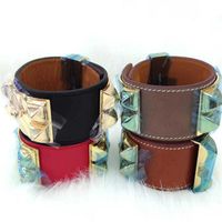 Bangle Low h Plain Leather Four Nail Rivet Leather Bracelet Cdc Exaggerated Punk Style Wide Face204a