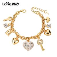 Fashion Heart Beetle Charm Bracelets Bangles For Women Real Gold Plated Bracelet Austrian Crystal Chain Pulseras SBR1402211724
