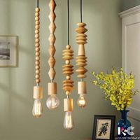 Pendant Lamps Nordic Living Room Lights Retro Wooden Geometric Beads String Hanging Lamp Home Decor Lighting FixturesPendant