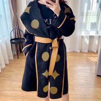 여성용 양모 코트 블렌드 가을 겨울 외곽 패션 클래식 레터 패턴 여성 코트 목욕 가운 스타일 아시아 크기