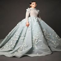 High Neck Prom Dresses Elie Saab 2019 Appliques Beaded Arabic Evening Dress Long Sleeves Vintage Red Carpet Celebrity Party Gowns261S